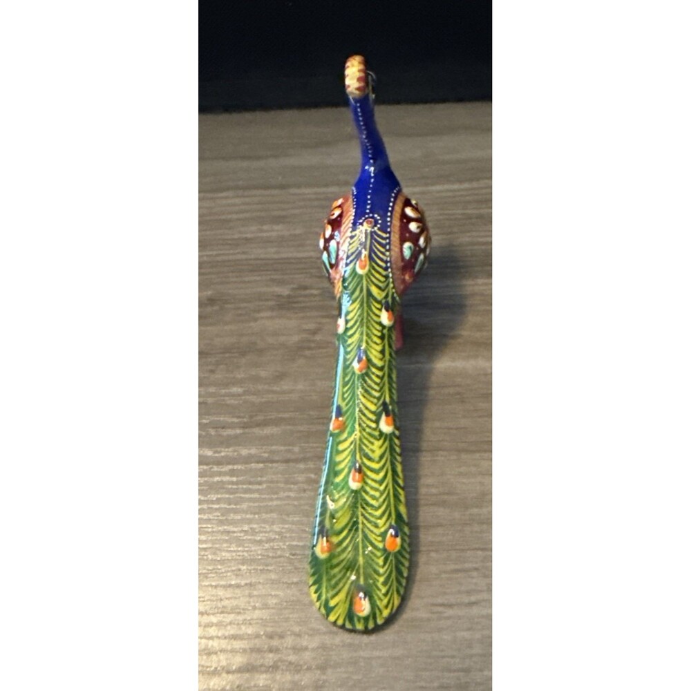 Hand Painted Metal Peacock Statue Folk Art Figurine 6" - Picture 4 of 11